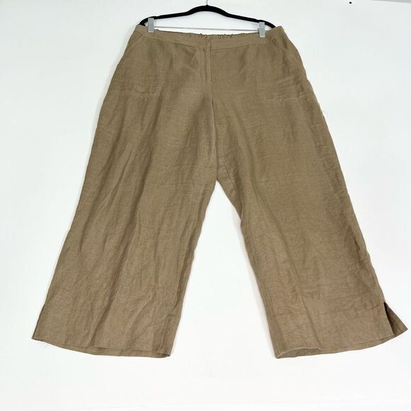 J. Jill Pants Womens 16 Linen Cropped Tan Elastic Waist Pull On Ladies - Picture 1 of 11